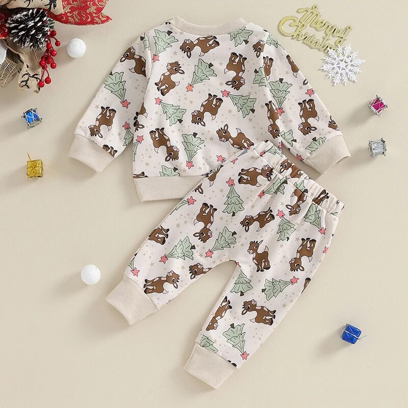 Vastsündinu jõuluriiete komplektid väikelapsed lapsed poisid tüdrukud põhjapõdratrükis pikkade varrukatega kampsunid elastsed vööpüksid rõivad