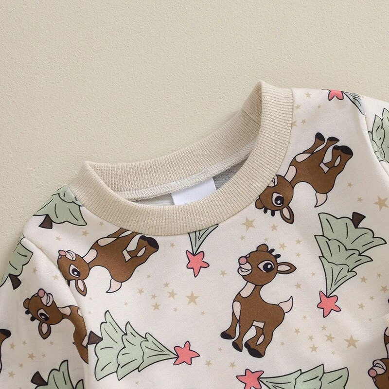 Vastsündinu jõuluriiete komplektid väikelapsed lapsed poisid tüdrukud põhjapõdratrükis pikkade varrukatega kampsunid elastsed vööpüksid rõivad