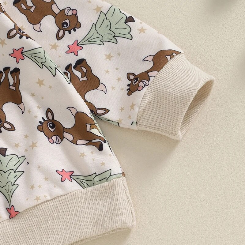 Vastsündinu jõuluriiete komplektid väikelapsed lapsed poisid tüdrukud põhjapõdratrükis pikkade varrukatega kampsunid elastsed vööpüksid rõivad