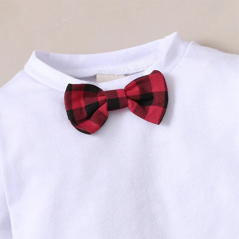 Kalėdinis 2 dalių kostiumo rinkinys berniukui, languotas, apvaliu kaklu, ilgomis rankovėmis + kelnės su kabliukais pavasario rudeniui 0–18 mėn.