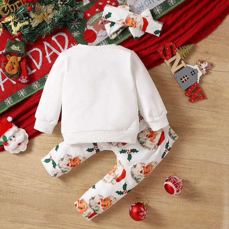 Kūdikių rudens ir žiemos Kalėdų džemperis ilgomis rankovėmis ir kelnių kostiumas, dengtas Kalėdų Senelio medvilniniais vaikiškais drabužiais