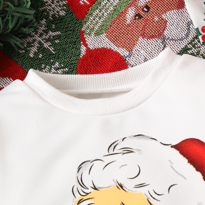 Kūdikių rudens ir žiemos Kalėdų džemperis ilgomis rankovėmis ir kelnių kostiumas, dengtas Kalėdų Senelio medvilniniais vaikiškais drabužiais