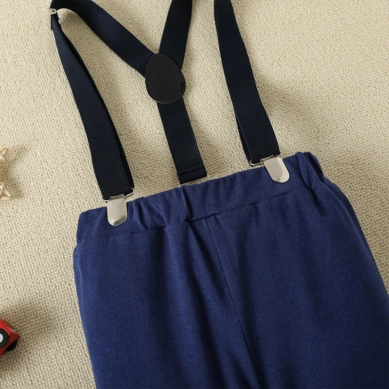 2 komada novog dječjeg bodija dugih rukava za dječake s jednobojnim hlačama na tregere, rođendansko odijelo s leptir mašnom i slovima, 9-18M