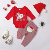 ma&baby 0-18M karácsonyi újszülött kisgyermek kisfiú ruhakészletek levél Mikulás hosszú ujjú nadrág csíkos nadrág karácsonyi felszerelés