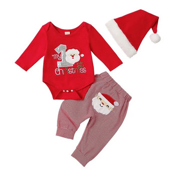 ma&baby 0-18M Коледни комплекти дрехи за новородени бебета за момчета Писмо Дядо Коледа Гащеризон с дълъг ръкав Раирани панталони Коледно облекло