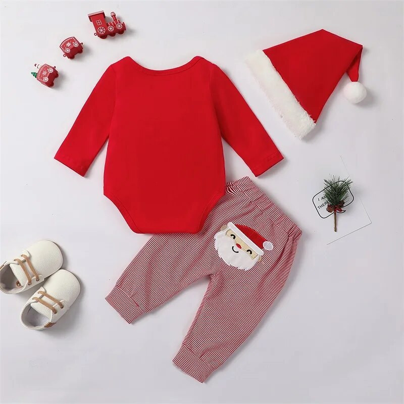 ma&baby 0-18M karácsonyi újszülött kisgyermek kisfiú ruhakészletek levél Mikulás hosszú ujjú nadrág csíkos nadrág karácsonyi felszerelés