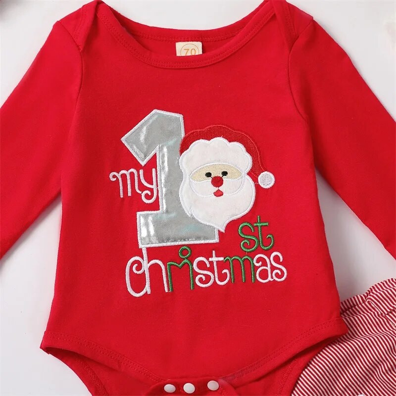 ma&baby 0-18M karácsonyi újszülött kisgyermek kisfiú ruhakészletek levél Mikulás hosszú ujjú nadrág csíkos nadrág karácsonyi felszerelés