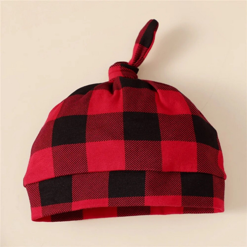 Jaundzimušajam zēnam un meitenei Priecīgus Ziemassvētku drēbju komplekts Brieža apdruka ar garām piedurknēm Romperi + Plaids Bikses + Cepure rudens un ziemas 3 gab.
