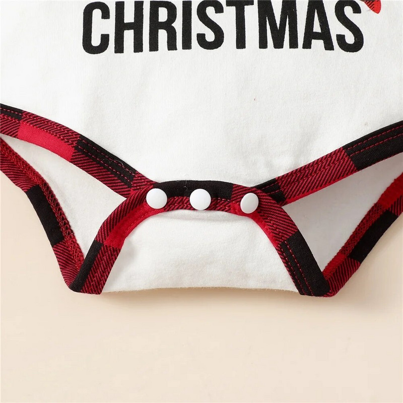 Jaundzimušajam zēnam un meitenei Priecīgus Ziemassvētku drēbju komplekts Brieža apdruka ar garām piedurknēm Romperi + Plaids Bikses + Cepure rudens un ziemas 3 gab.