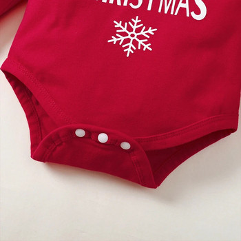 LAPA 0-18M Коледен сладък детски костюм за момиченце Червен гащеризон с волани с дълъг ръкав + карирани панталони + лента за глава 3 БР. Парти комплект за малко момиченце