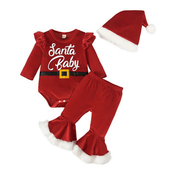 Ma&Baby 0-24M Коледни новородени бебета Малки деца Комплект дрехи за момичета Писмо Гащеризон Плюшени панталони Шапка Кадифени тоалети Коледни костюми