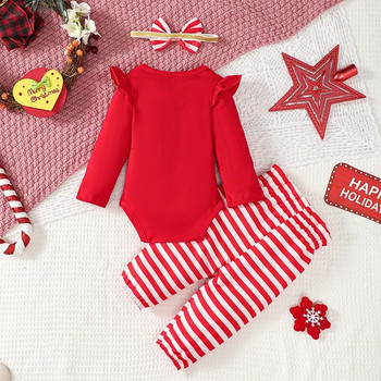ma&baby 0-18M Χριστουγεννιάτικα Νεογέννητα Βρεφικά Ρούχα Κοριτσάκι Σετ Χριστουγεννιάτικες Στολές Στολές Μακρυμάνικο Ρόμπερ + Ριγέ στάμπα παντελόνι D05