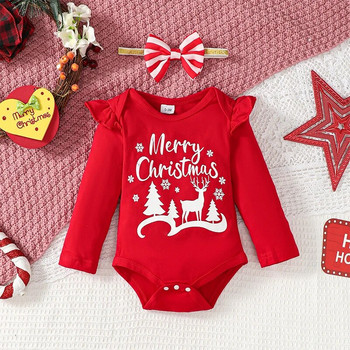 ma&baby 0-18M Χριστουγεννιάτικα Νεογέννητα Βρεφικά Ρούχα Κοριτσάκι Σετ Χριστουγεννιάτικες Στολές Στολές Μακρυμάνικο Ρόμπερ + Ριγέ στάμπα παντελόνι D05