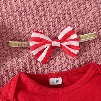 ma&baby 0-18M Коледни комплекти дрехи за новородени бебета и момичета Коледни костюми Тоалети Гащеризон с дълъг ръкав + Панталони с щампа на райе D05