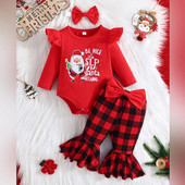 Meiteņu ziemassvētku apģērbi, bērnu apģērbi, Ziemassvētku vecīša zīdaiņiem, 3 gab., drukas džemperis ar garām piedurknēm.