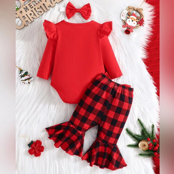 Χριστουγεννιάτικα ρούχα για κορίτσια Παιδικά ρούχα για βρέφος Άγιος Βασίλης 3 τεμ. Μακρυμάνικο φούτερ με λαιμόκοψη φούτερ Flare παντελόνι για κορίτσι