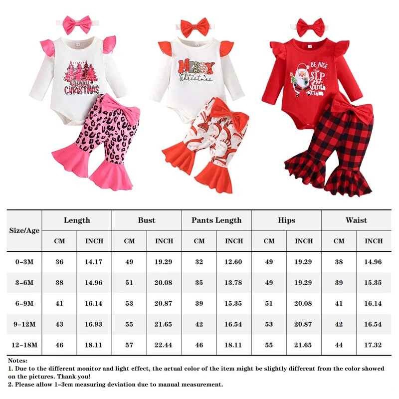 Meiteņu ziemassvētku apģērbi, bērnu apģērbi, Ziemassvētku vecīša zīdaiņiem, 3 gab., drukas džemperis ar garām piedurknēm.