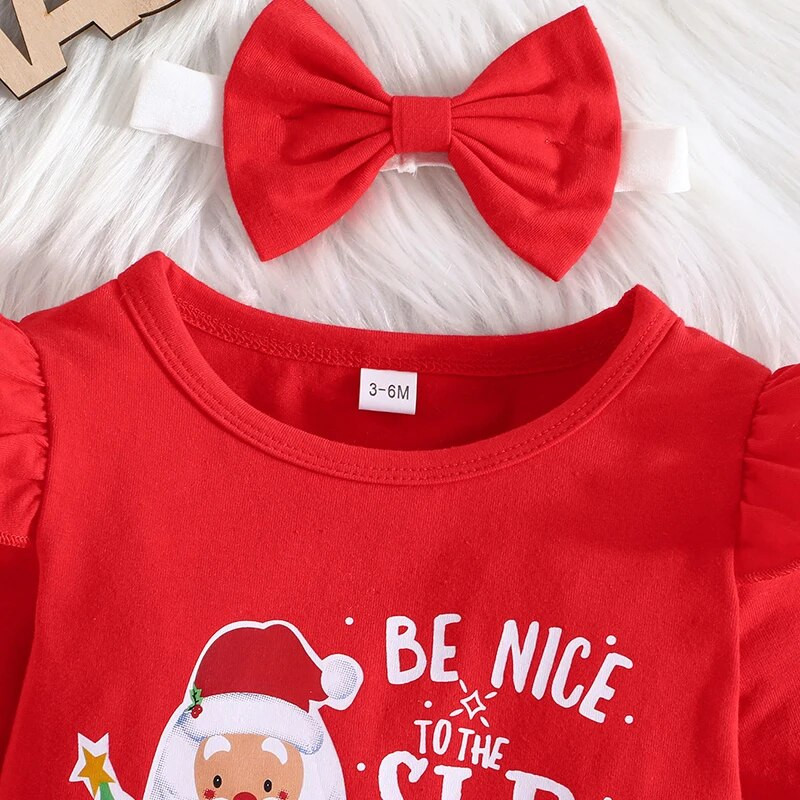 Meiteņu ziemassvētku apģērbi, bērnu apģērbi, Ziemassvētku vecīša zīdaiņiem, 3 gab., drukas džemperis ar garām piedurknēm.