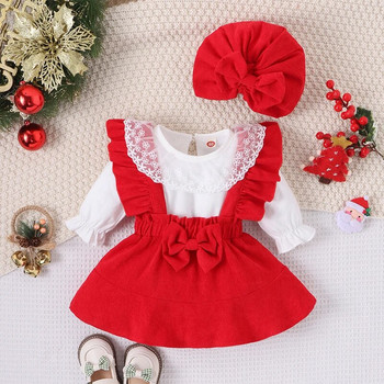 ma&baby 0-24M Χριστουγεννιάτικα Νεογέννητα Βρεφικά Βρεφικά Ρούχα Σετ Χριστουγεννιάτικων στολών Στολή μακρυμάνικο μπλουζάκια καρό καπέλο φούστα D05