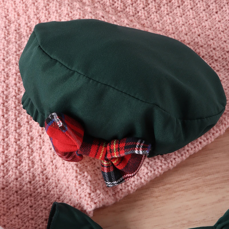 Ziemassvētku meiteņu apģērbi, mežģīņu bantītes rūtainu siksnu kleita+mežģīnes viengabala ar garām piedurknēm+cepure 3gab Jaungada kostīmu komplekti meitenei 0-24M