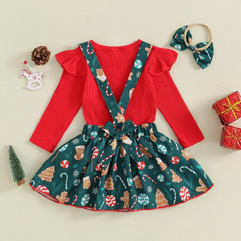 Listenwind Baby Girls 3 τεμάχια χριστουγεννιάτικη μακρυμάνικη φούστα και στάμπα ζαρτιέρες Χαριτωμένα φθινοπωρινά ρούχα