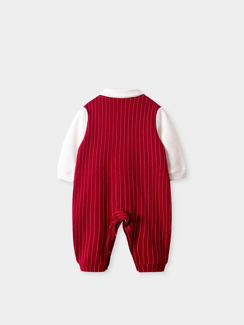 Pavasara un rudens zīdaiņu kombinezons ar garām piedurknēm Džentlmeņu Ziemassvētku kokvilnas svītras Skaista melna kaklasaite 0-1 gadus vecs