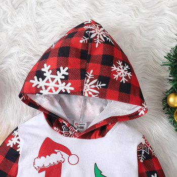 3-24 εκατομμύρια χριστουγεννιάτικα ρούχα για το πρώτο μωρό μου Βρεφικά ρούχα με κουκούλα + κόκκινο καρό παντελόνι νιφάδα χιονιού 2024 Παιδική στολή για νήπια Πρωτοχρονιά