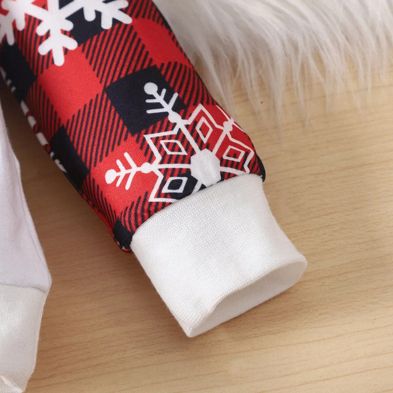 3-24 M Mans pirmais mazulis Ziemassvētku tērpi Zīdaiņu meiteņu drēbes ar kapuci + sarkanas rūtainas bikses ar sniegpārsliņu 2024. gada mazuļu Jaungada kostīmi, bērni