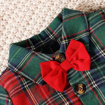 Χριστουγεννιάτικες στολές για μωρό για νεογέννητο καρό πουκάμισο με κόκκινη γραβάτα και πράσινες φόρμες κοτλέ παντελόνι Η πρώτη μου χριστουγεννιάτικη παιδική στολή