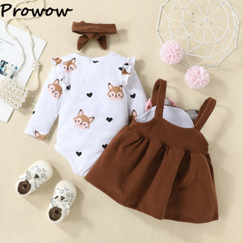 Комплекти облекла за бебешки момичета Fox Анимационен гащеризон с принт на лисица и рокля от лисица за момичета Комплекти дрехи за новородени момичета