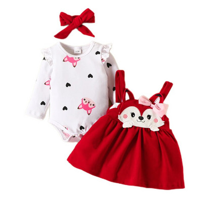 „Fox Baby Girl“ drabužių rinkiniai Animacinių filmų „Fox Print“ šliaužtinukai ir „Fox“ suknelė mergaitėms, naujagimiams, mergaičių drabužių rinkiniai