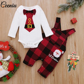Ceeniu My First Christmas Baby Outfit Kaklasaite Bodijs+Suspender Sarkanas Plaids Bikses Jaundzimušajam Jaungada kostīms Mazuļa Ziemassvētku Apģērbs
