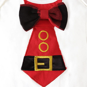 Ceeniu Моето първо коледно бебешко облекло Боди с вратовръзка+тиранти Червени карирани панталони Новородено Новогодишно облекло Бебешки коледни дрехи
