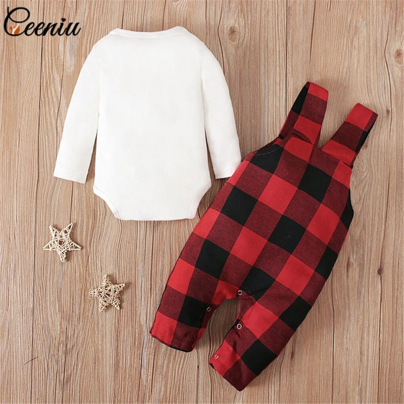 Ceeniu My First Christmas Baby Outfit Kaklasaite Bodijs+Suspender Sarkanas Plaids Bikses Jaundzimušajam Jaungada kostīms Mazuļa Ziemassvētku Apģērbs