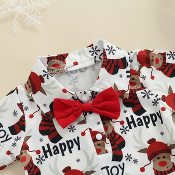 Χριστουγεννιάτικες στολές για νεογέννητο αγοράκι με κοντό μανίκι παπιγιόν πουκάμισο ρόμπα και κόκκινο μονόχρωμο σορτς σορτς