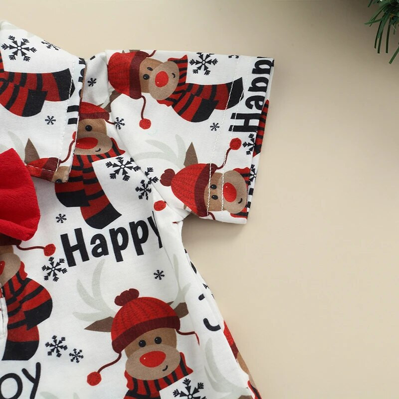 Jaundzimušā mazuļa zēna Ziemassvētku tērpi ar īsām piedurknēm tauriņš krekls rombiņš un sarkans vienkrāsains iekares šorti drēbju komplekts