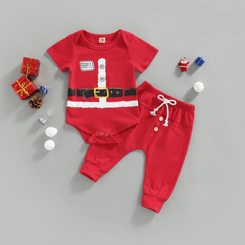 Ma&Baby 0-18M Χριστουγεννιάτικα Νεογέννητα Βρεφικά Βρεφικά Σετ Ρούχα Αγόρι Santa Romper Ριγέ Παντελόνια Χριστουγεννιάτικα ρούχα D01