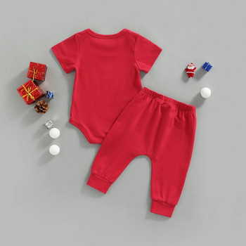 Ma&Baby 0-18M Коледен комплект дрехи за новородено Бебе момче Дядо Коледа Гащеризон Раирани панталони Коледни тоалети D01