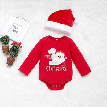 Χριστουγεννιάτικο μωρό κορίτσι 2023 Σετ ρούχων 3 τεμ. Βαμβακερό μακρυμάνικο αυτοκόλλητο ροδάκι ριγέ παντελόνι καπέλο κοστούμι νήπιο κορίτσι