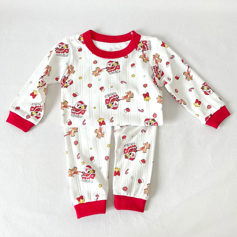 Φθινόπωρο Χειμώνας 2023 Νέο σε: Παιδικά Χριστουγεννιάτικα Σετ Ρούχα - Καρτούν Santa Elk Print Top + Παντελόνι για Παιδιά Αγόρια Κορίτσια 2τμχ 0-10Y