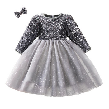 Παγιέτες Φθινοπωρινά Φορέματα Πριγκίπισσας για πάρτι για 3-8 Χρόνια Μακρυμάνικα Χειμερινά Χριστουγεννιάτικα Παιδικά Casual νυφικό για γενέθλια