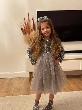 Παγιέτες Φθινοπωρινά Φορέματα Πριγκίπισσας για πάρτι για 3-8 Χρόνια Μακρυμάνικα Χειμερινά Χριστουγεννιάτικα Παιδικά Casual νυφικό για γενέθλια