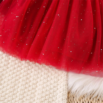 Коледно облекло за момичета Зимна бебешка поларена рокля от 2 части + чанта Детско червено парти Мрежесто детско облекло за рожден ден на принцеса