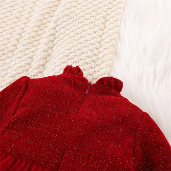 Χριστουγεννιάτικο ρούχο για κορίτσια 2 τεμάχια Χειμερινό μωρό φλις φόρεμα+τσάντα Παιδικό κόκκινο πάρτι γενεθλίων Princess Mesh Παιδικά ρούχα