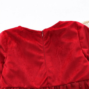 Κορίτσι Βρεφικό Χειμερινό Φόρεμα Κοριτσάκι Baby Fleece Παχύ Ρούχα Παιδικό Κέντημα Χριστουγεννιάτικο Κόκκινο Διχτυωτό Μακρυμάνικο Φόρεμα