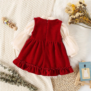 2PCS Коледна бебешка зимна червена рокля Комплект сладка и топла рокля на принцеса с голям лък с аксесоари за заек