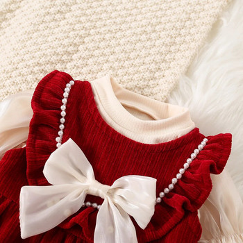 2 ΤΕΜ Χριστουγεννιάτικο Βρεφικό Χειμερινό Κόκκινο Σετ Φόρεμα Γλυκό και Ζεστό Πριγκίπισσα Φόρεμα μεγάλου φιόγκου με αξεσουάρ κουνελιού
