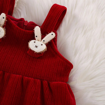 Χριστουγεννιάτικο Κόκκινο Βρεφικό Σετ Φόρεμα Μακρυμάνικο Κοτλέ Μπλουζάκι+Μικρό Rabbit Tank Top Σετ δύο τεμαχίων (0-3 ετών)