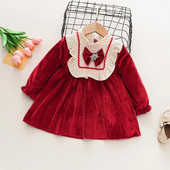 Pavasara un rudens meiteņu samta kleita ar garām piedurknēm dzimšanas dienas ballīte, kakls, tauriņš, krāsai pieskaņota salda princese