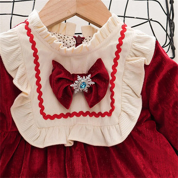 Ανοιξιάτικο και Φθινόπωρο Κοριτσίστικο βελούδινο μακρυμάνικο φόρεμα για πάρτι γενεθλίων Stand up λαιμόκοψη μηχανή πεταλούδας που ταιριάζει σε χρώμα Sweet Princess